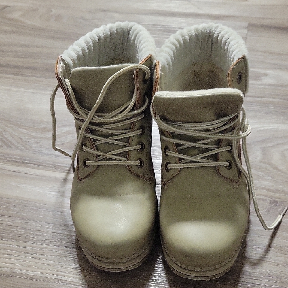 Beige Lace-Up Ankle Boots